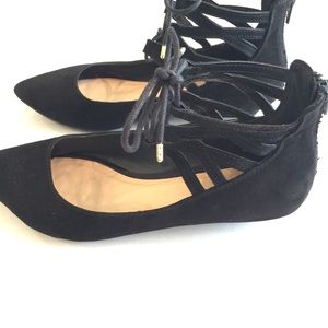 Fioni Black Pointed Toe Shoes Tie Ankle Wrap